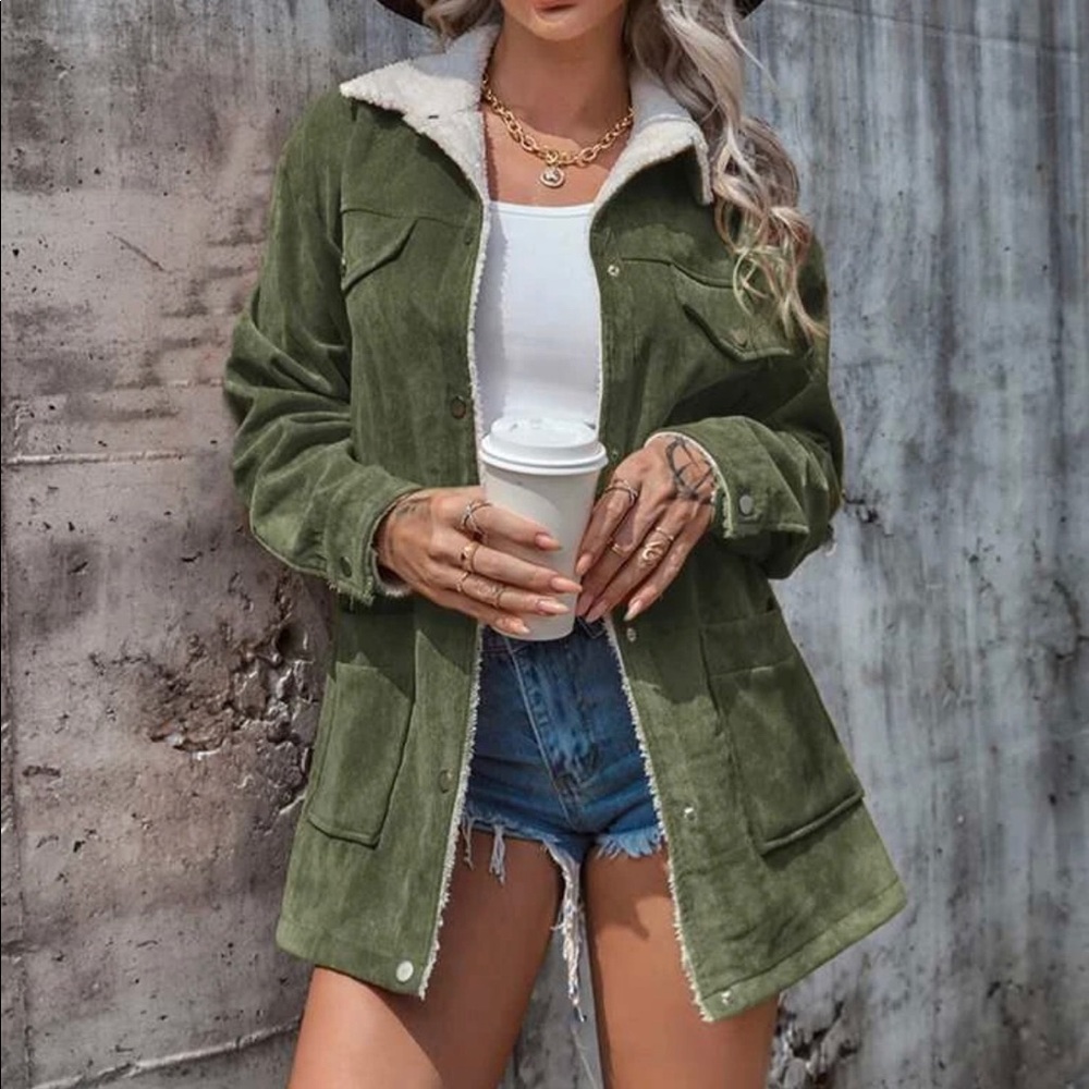 Corduroy TEDDY lined coat - Picture 11 of 14
